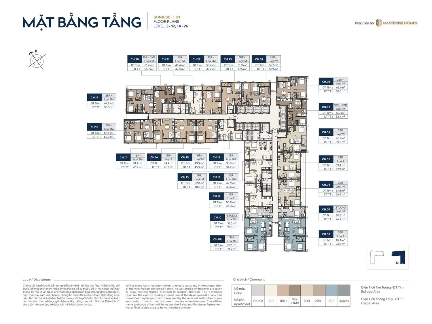 Mặt bằng Tầng 3-12, 14-26 Toa The Sunrise Masteri Grand Avenue