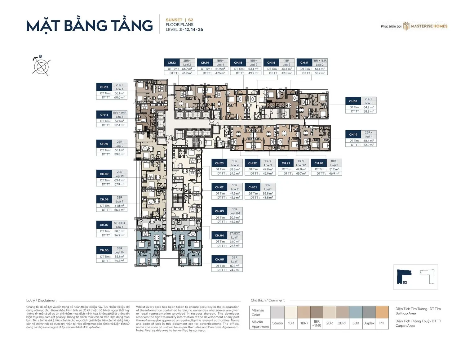 Mặt bằng Tầng 3-12, 14-26 Toa The Sunset Masteri Grand Avenue