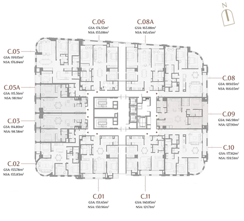 Mặt bằng tầng 3-8 tòa The-Crown