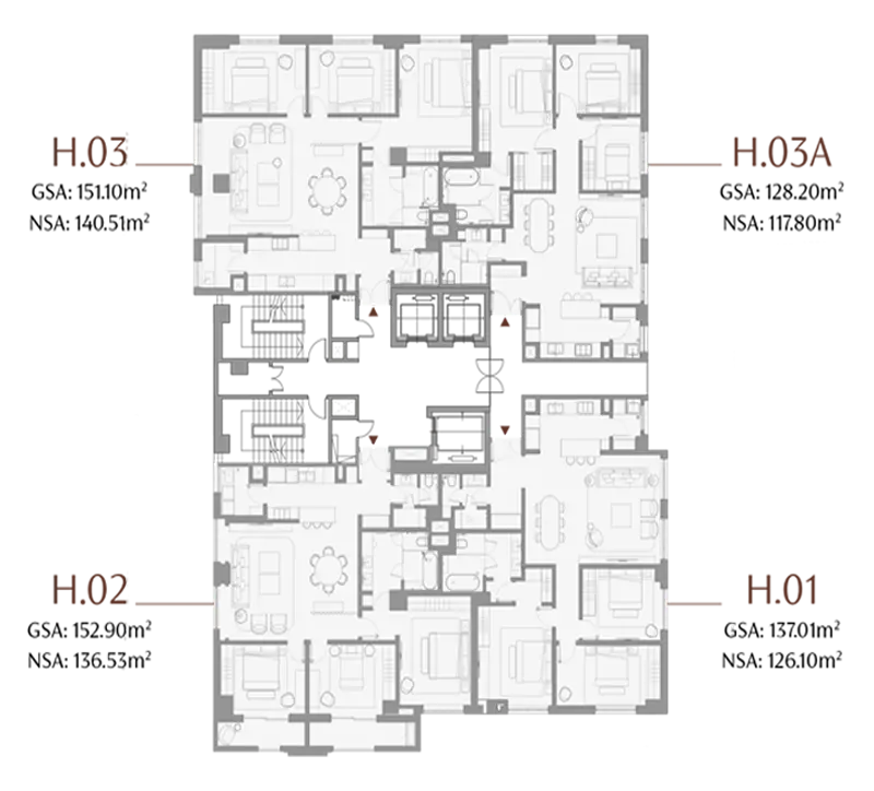 Mặt bằng tầng 3-8 tòa The-Heritage