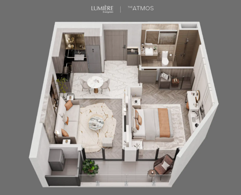 Mặt bằng thiết kế căn hộ 1 Phòng Ngủ Lumiere Evergreen Vinhomes Smart City Hà Nội