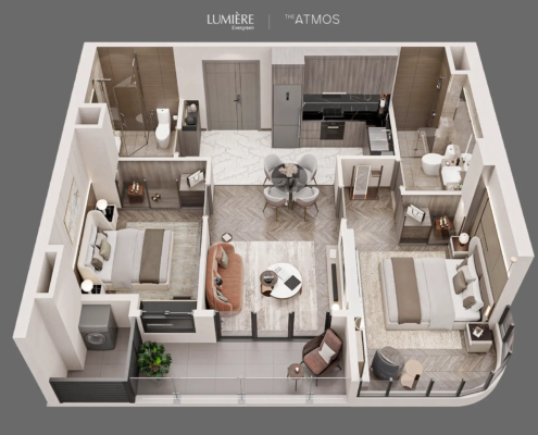 Mặt bằng thiết kế căn hộ 2 Phòng ngủ Lumiere Evergreen Vinhomes Smart City Hà Nội