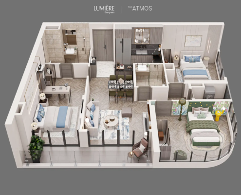 Mặt bằng thiết kế căn hộ 3 Phòng ngủ Lumiere Evergreen Vinhomes Smart City Hà Nội