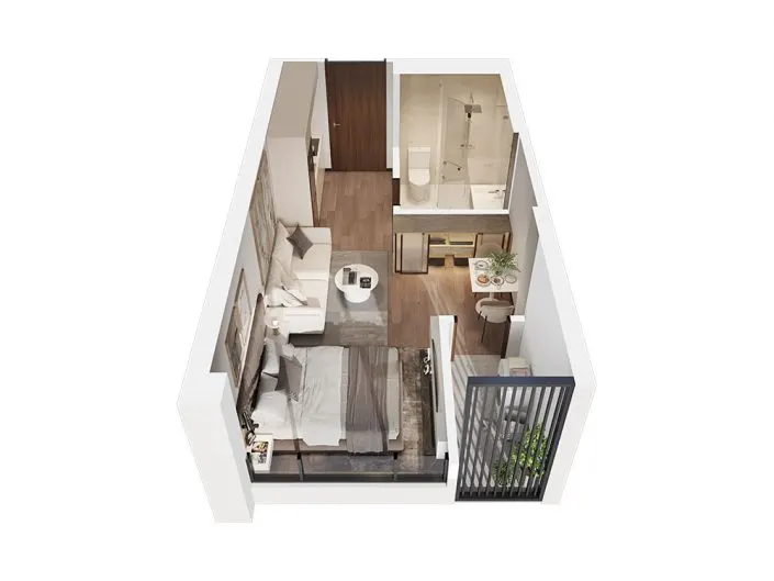 Phối cảnh căn hộ Studio Masteri Waterfront Ocean Park 1