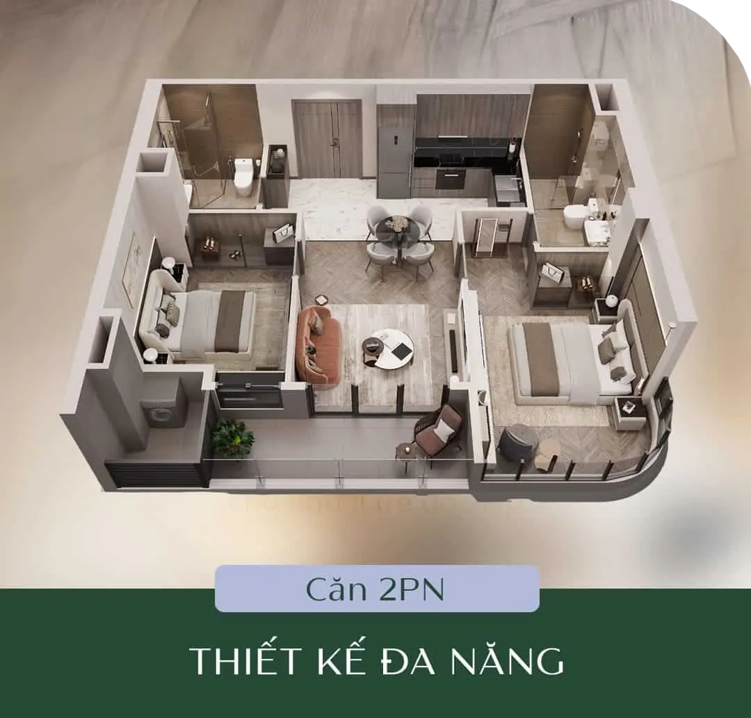 Thiết kế căn hộ 2PN Masteri Lakeside