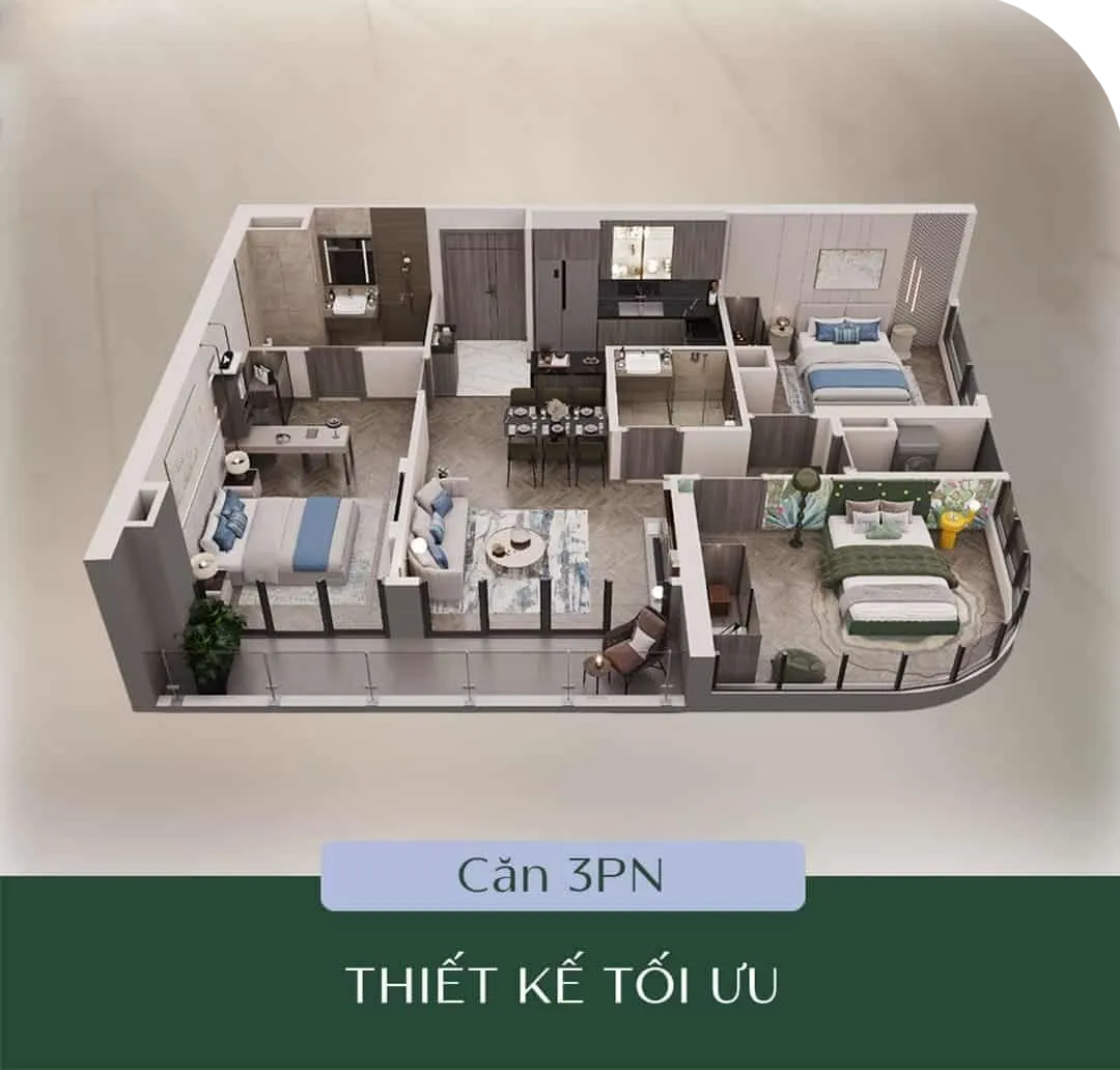 Thiết kế căn hộ 3PN Masteri Lakeside