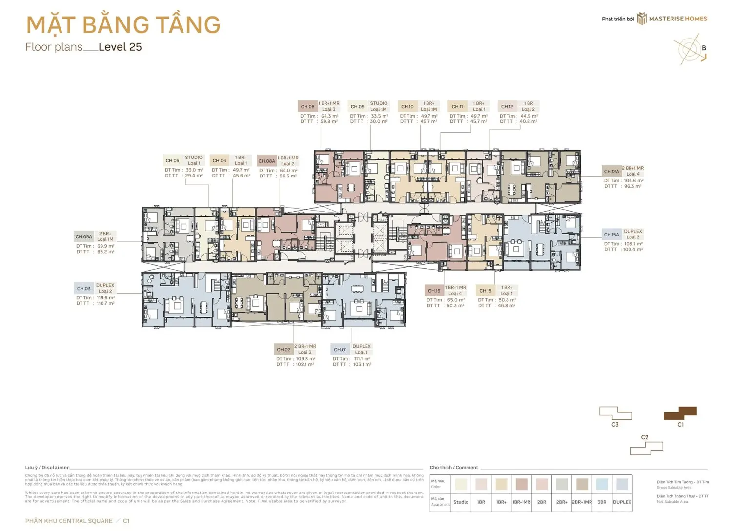 Mặt bằng căn hộ Tầng 25 Toà C1 Phân Khu Central Square Masteri Trinity Square