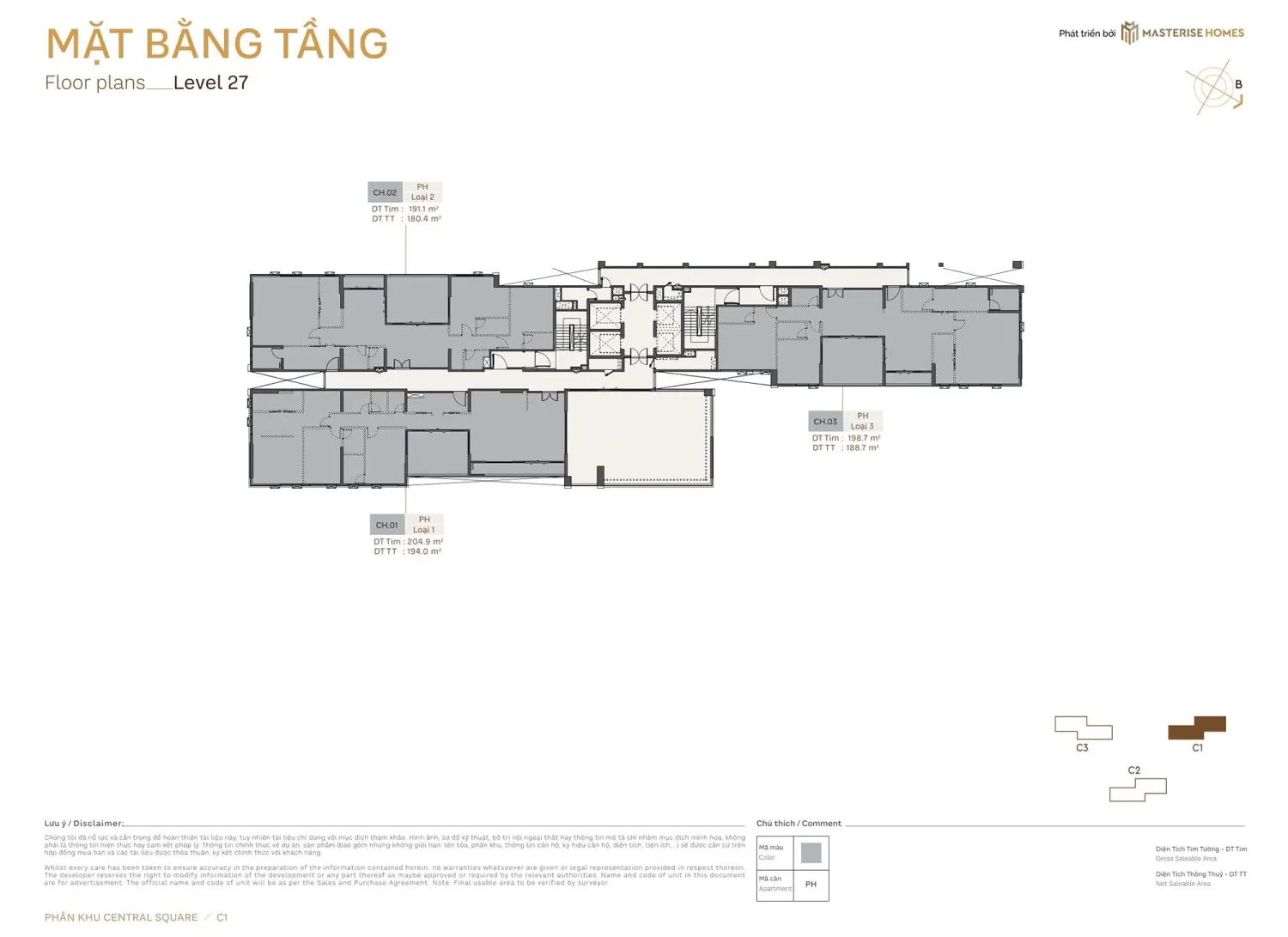 Mặt bằng căn hộ Tầng 27 Toà C1 Phân Khu Central Square Masteri Trinity Square