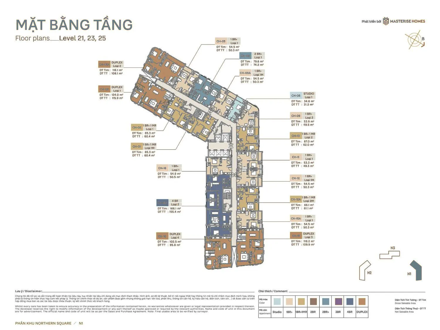 Mặt bằng căn hộ Tòa N1 Tầng 21-23-25 Northern Square Masteri Trinity Square