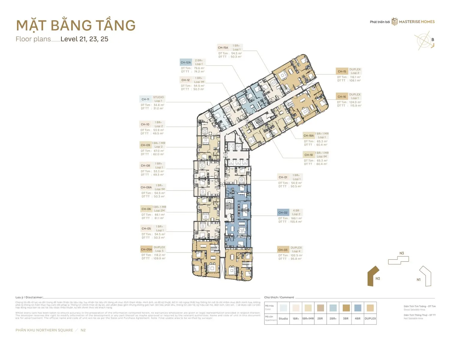 Mặt bằng căn hộ Tòa N2 Tầng 21-23-25 Northern Square Masteri Trinity Square