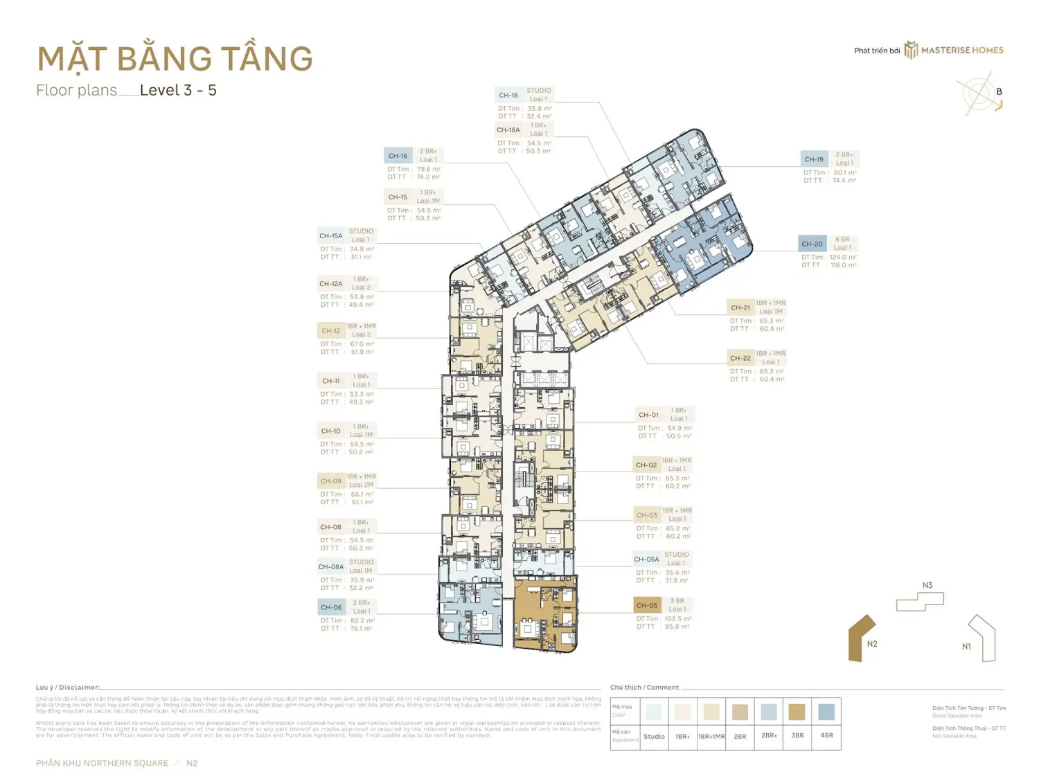Mặt bằng căn hộ Tòa N2 Tầng 3-5 Northern Square Masteri Trinity Square