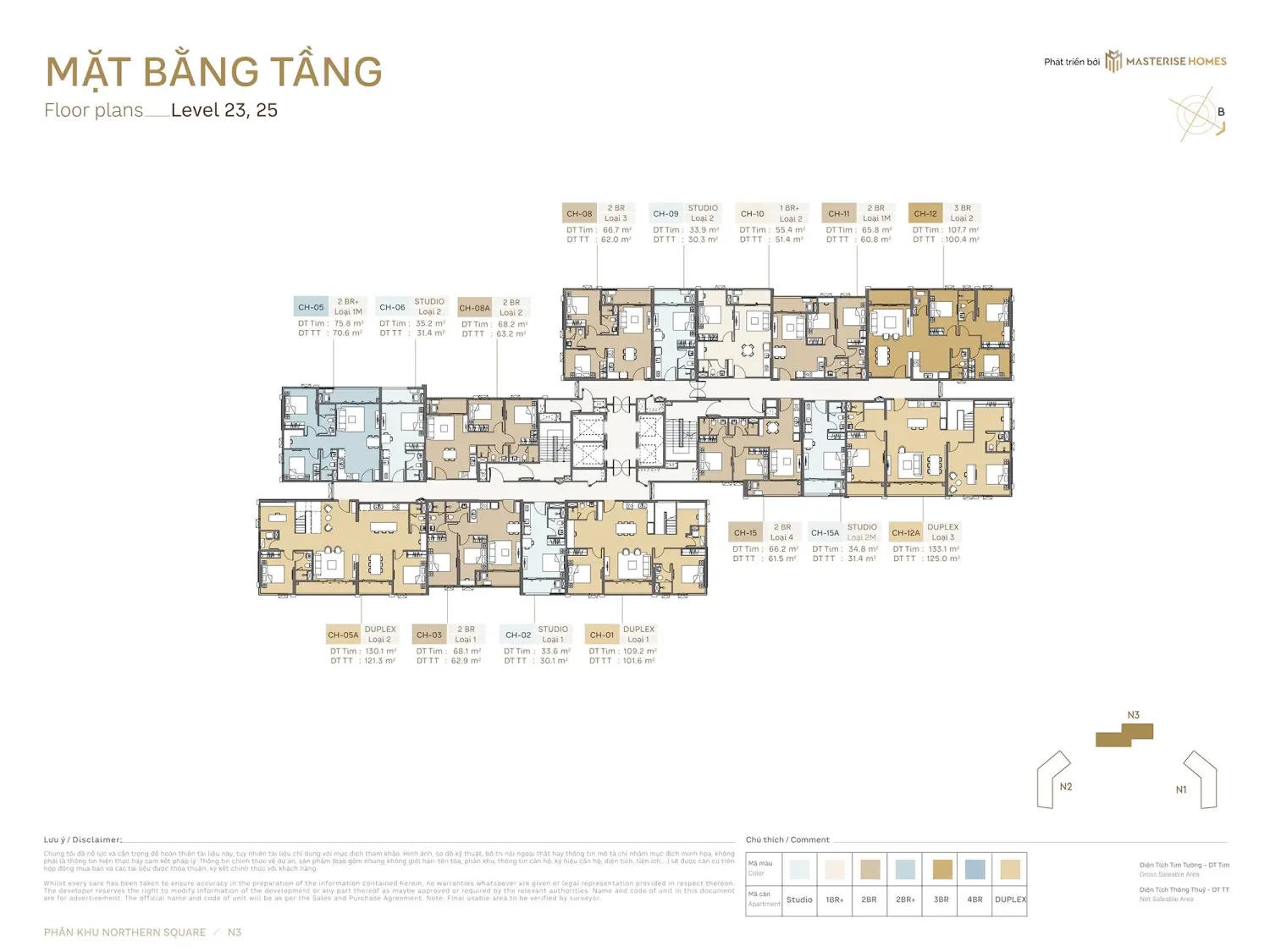 Mặt bằng căn hộ Toà N3 tầng 23,25 Phân Khu Northern Square Masteri Trinity Square Hưng Yên