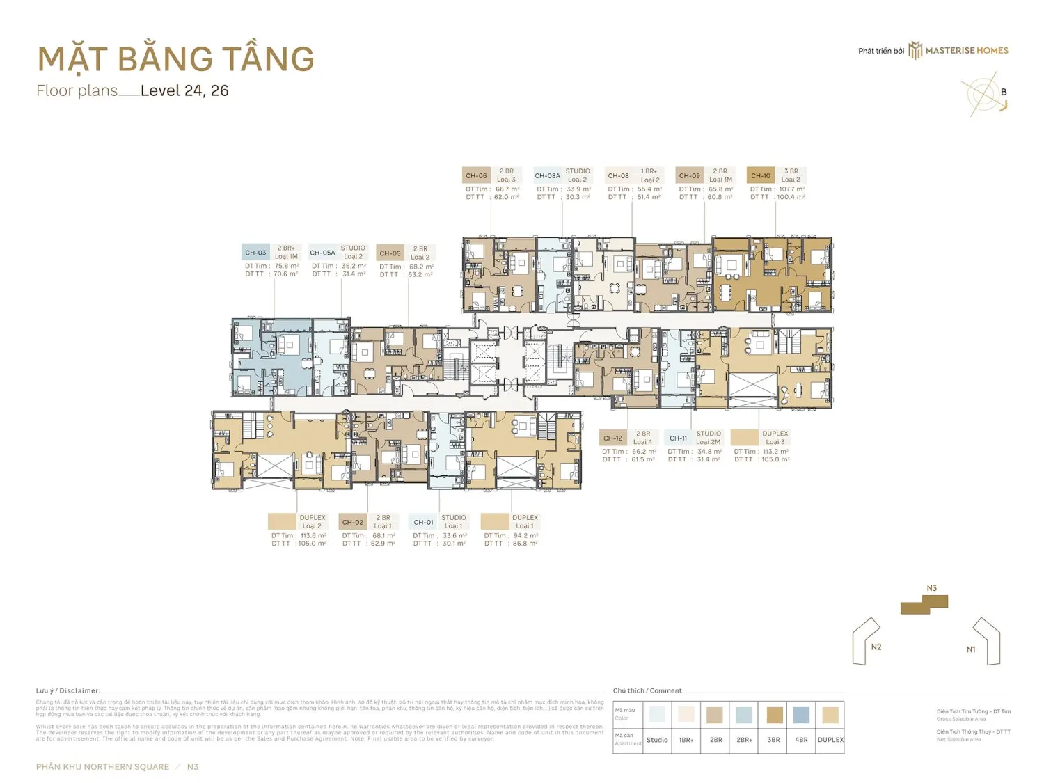 Mặt bằng căn hộ Toà N3 tầng 24,26 Phân Khu Northern Square Masteri Trinity Square Hưng Yên