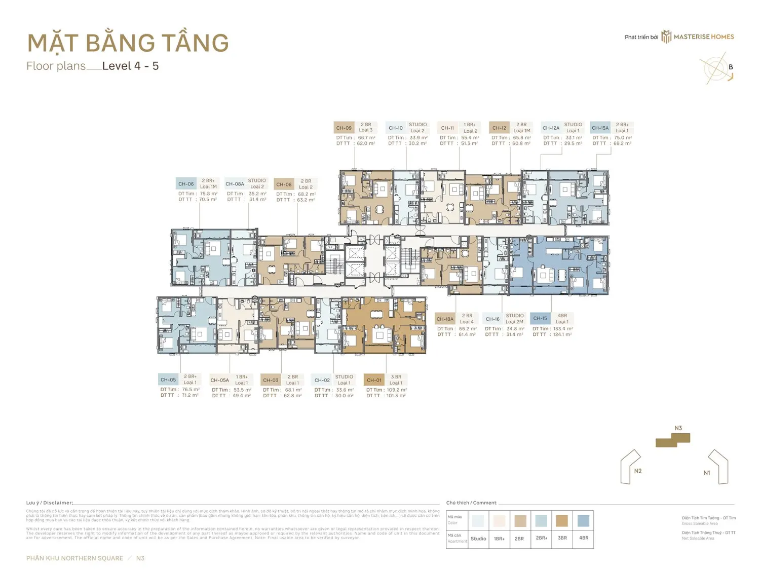 Mặt bằng căn hộ Toà N3 tầng 4-5 Phân Khu Northern Square Masteri Trinity Square Hưng Yên