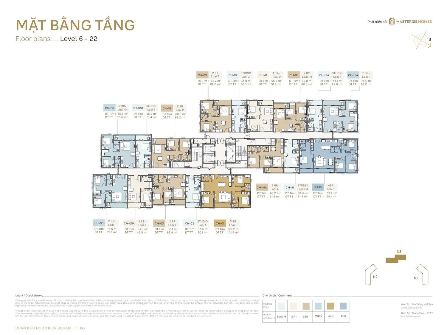 Mặt bằng căn hộ Toà N3 tầng 6-22 Phân Khu Northern Square Masteri Trinity Square Hưng Yên