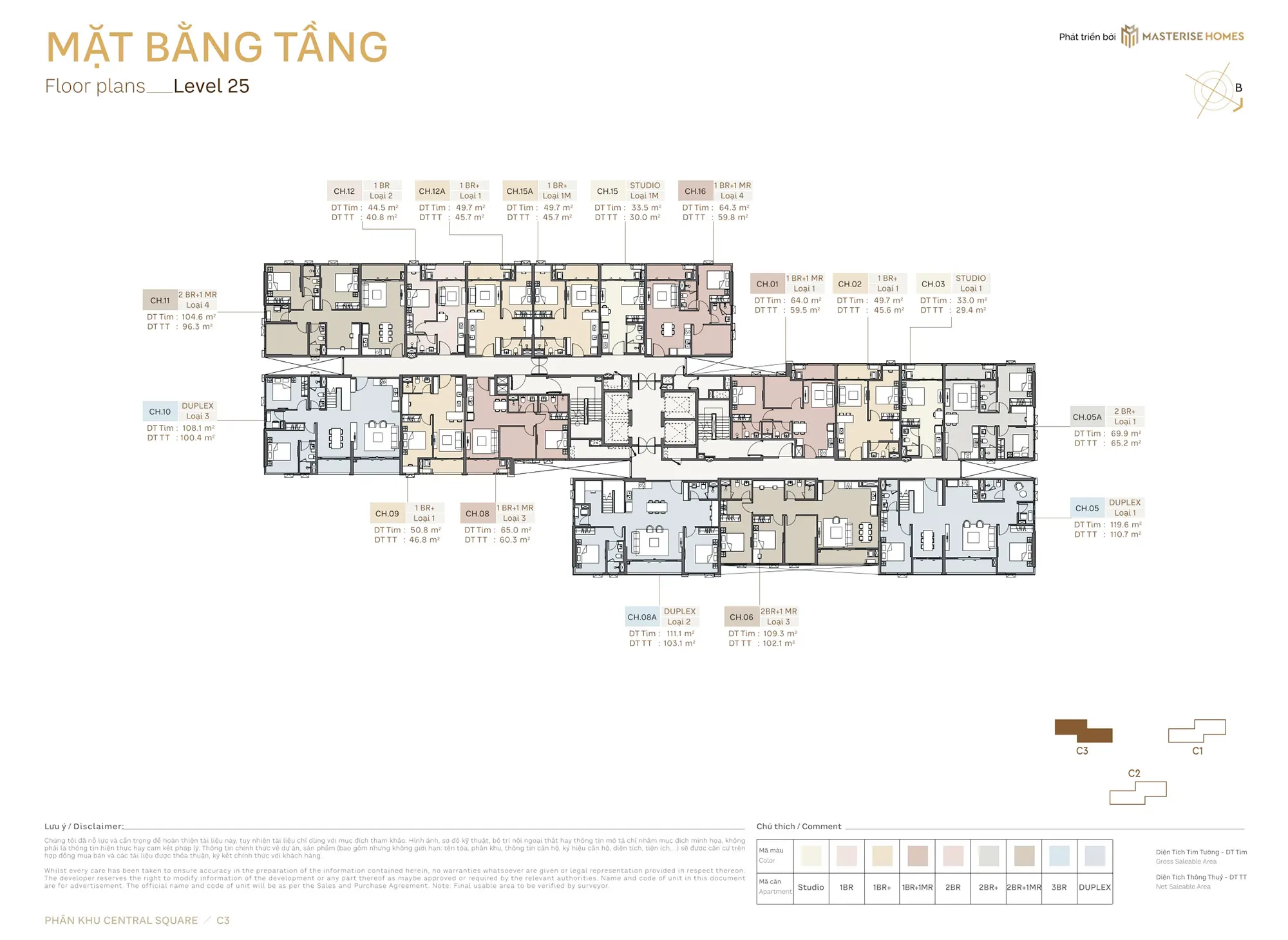 Mặt bằng tầng 25 Tòa C3 Central Square Masteri Trinity Square Hưng Yên
