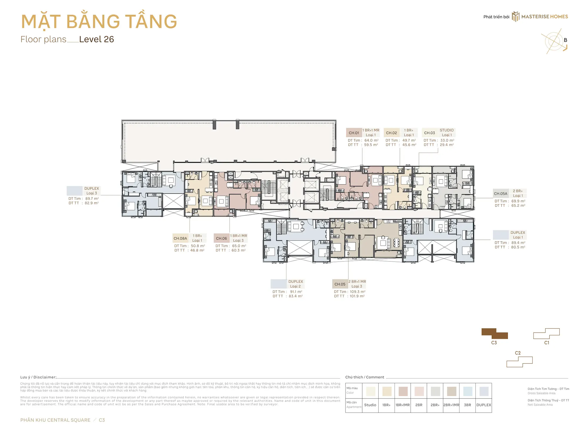 Mặt bằng tầng 26 Tòa C3 Central Square Masteri Trinity Square Hưng Yên