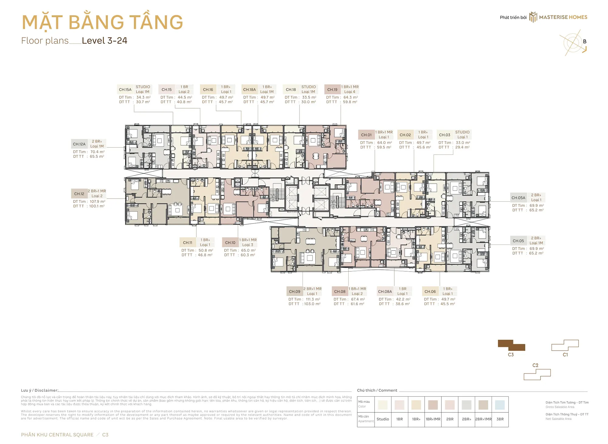 Mặt bằng tầng 3-24 Tòa C3 Central Square Masteri Trinity Square Hưng Yên