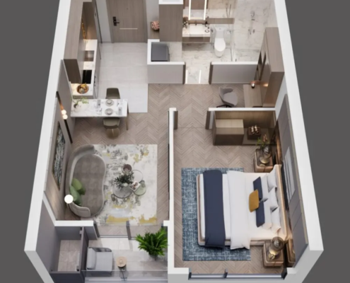 Mặt bằng thiết kế căn hộ 1 Phòng ngủ Lumiere Nguyễn Trãi Masterise Homes
