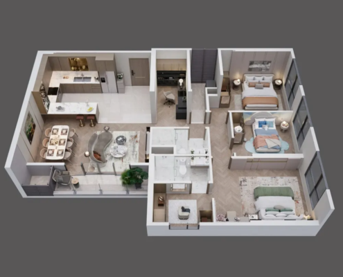 Mặt bằng thiết kế căn hộ 3 Phòng ngủ Lumiere Nguyễn Trãi Masterise Homes
