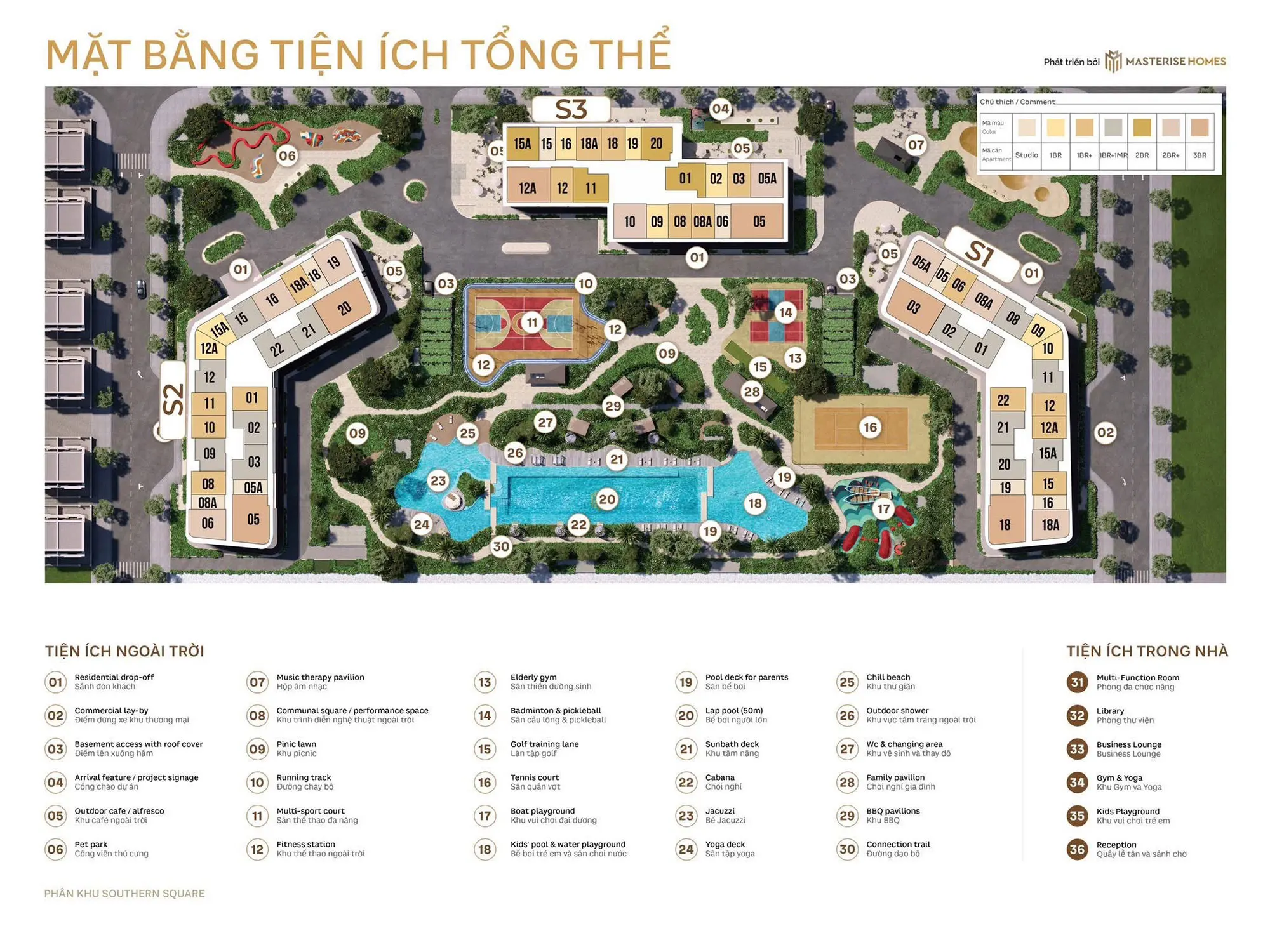 Mặt bằng tiện ích tổng thể tòa Central Square Masteri Trinity Square