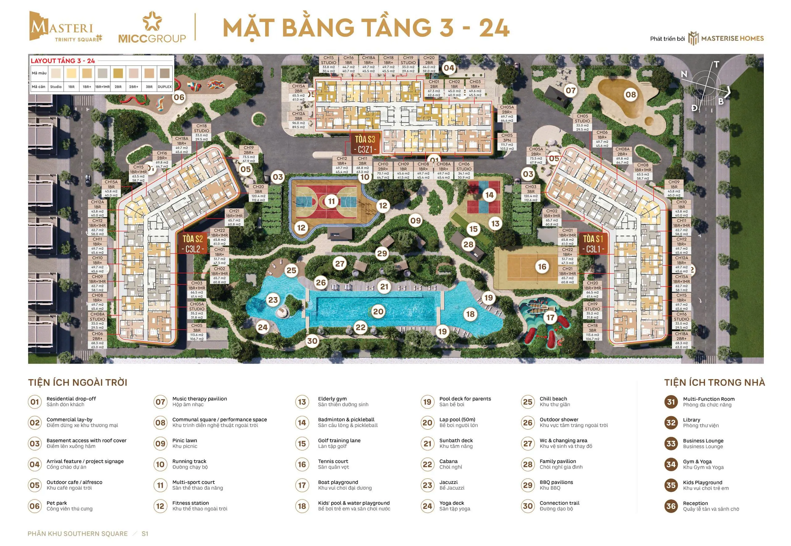 Mặt bằng toà Southern Square Dự án Masteri Trinity Square Ocean Park 2 Hưng Yên