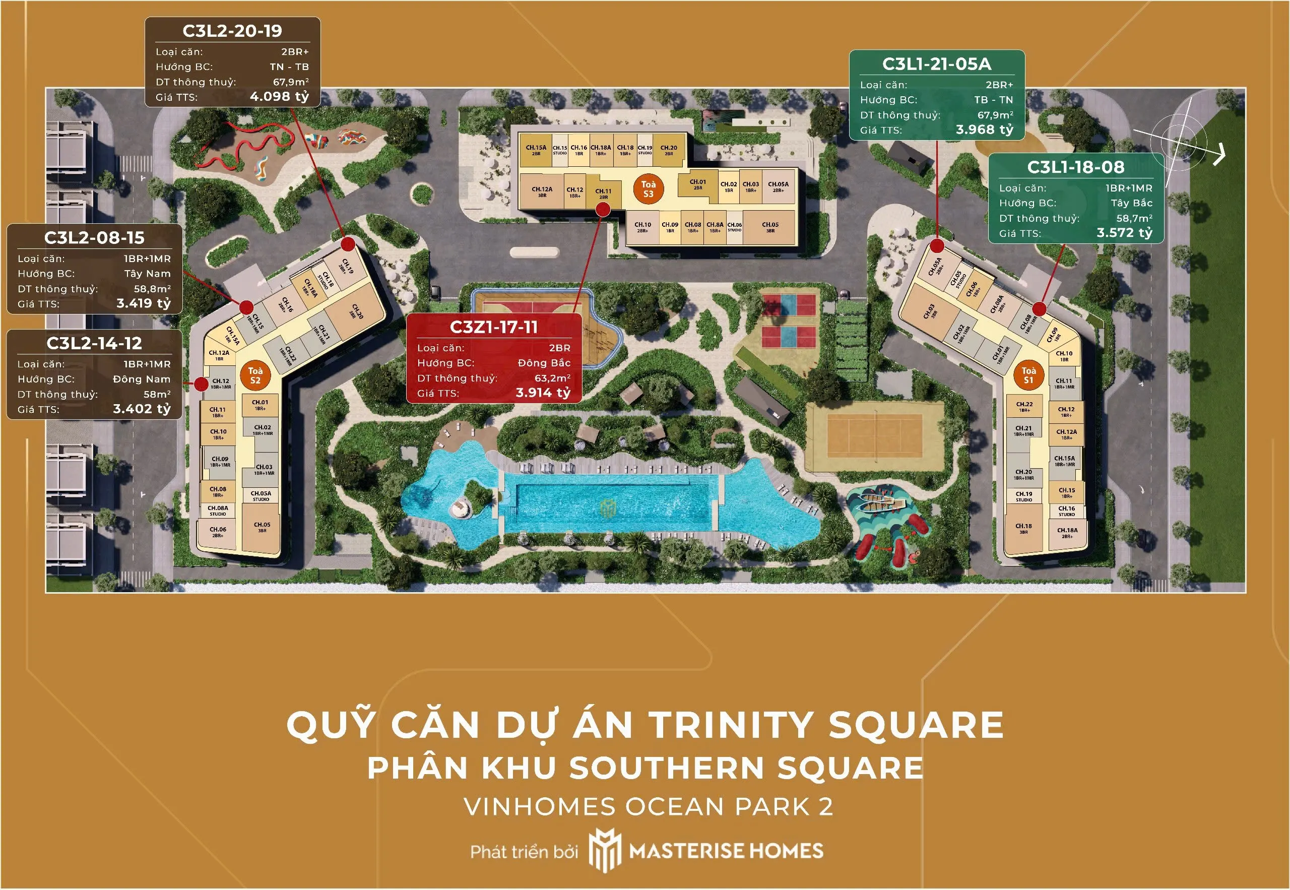 Quỹ căn Phân khu Southern Square Dự án Masteri Trinity Square