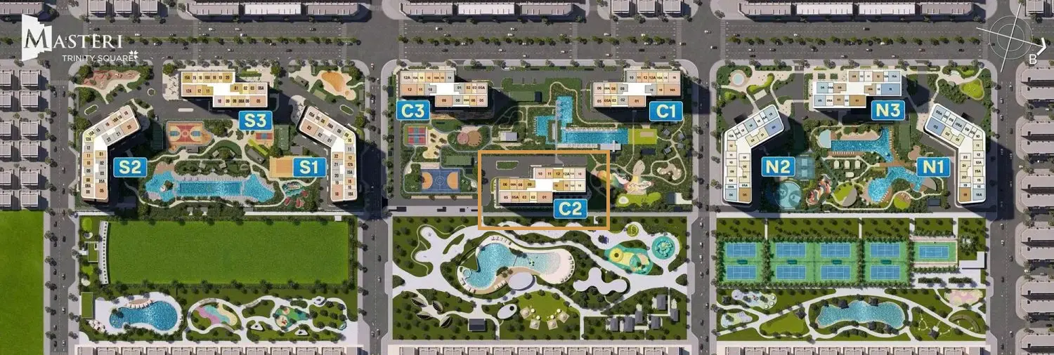 Vị trí Toà C2 Phân Khu Central Square Masteri Trinity Square