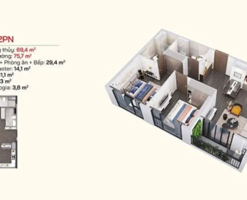 Căn hộ 2PN Lumiere Bayfront Vinhomes Ocean Park Gia Lâm Hà Nội