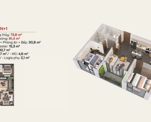 Căn hộ 2PN+1 Lumiere Bayfront Vinhomes Ocean Park Gia Lâm Hà Nội