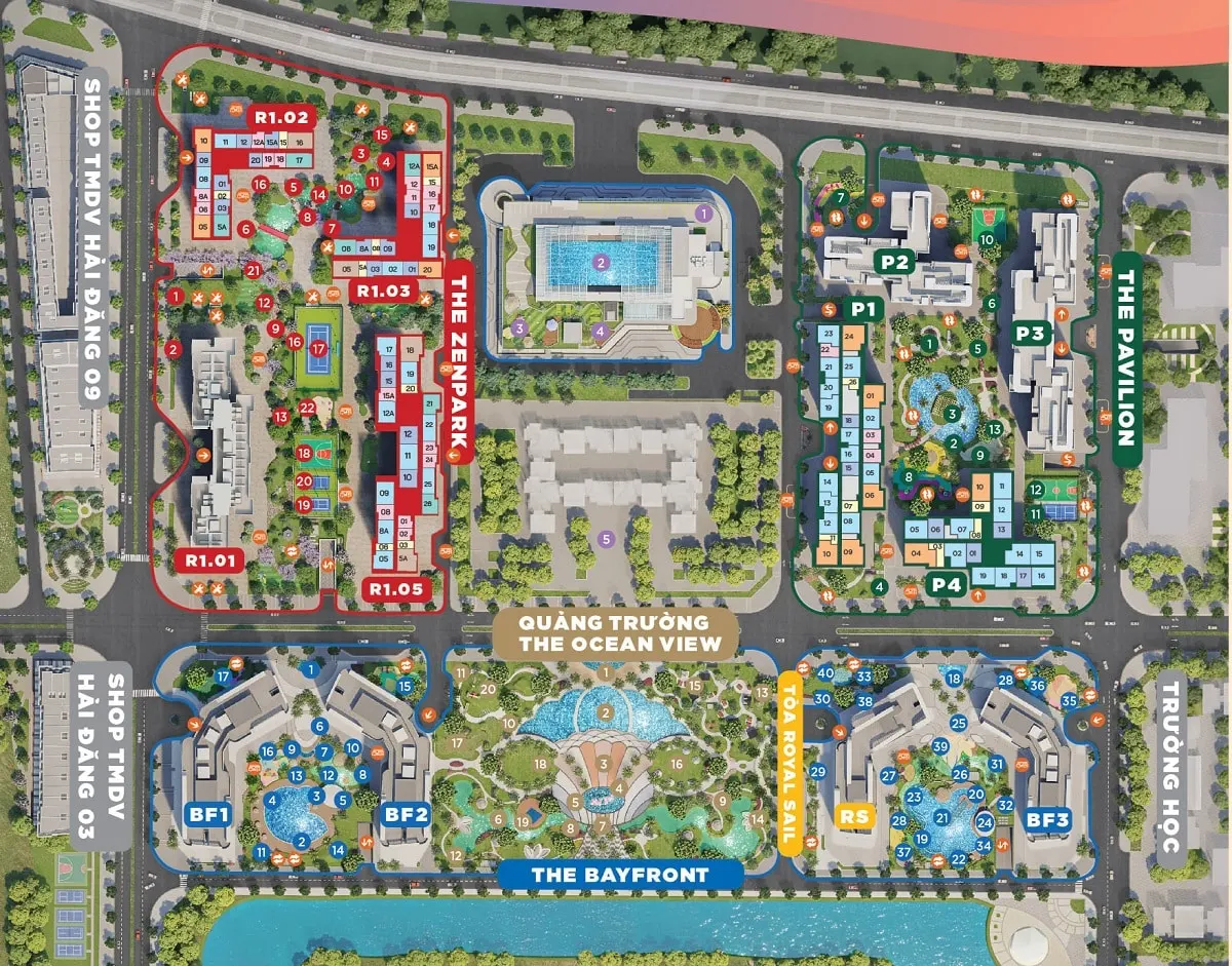 Mặt bằng tiện ích Lumiere Bayfront Vinhomes Ocean Park Gia Lâm Hà Nội