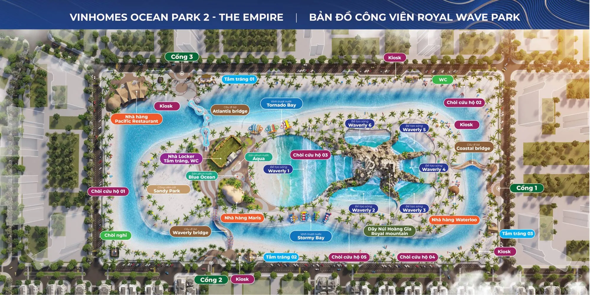 Quy mô ấn tượng Royal Wave Park Vinhomes Ocean Park 2 – Biển tạo sóng nhân tạo 18ha lớn nhất Đông Nam Á