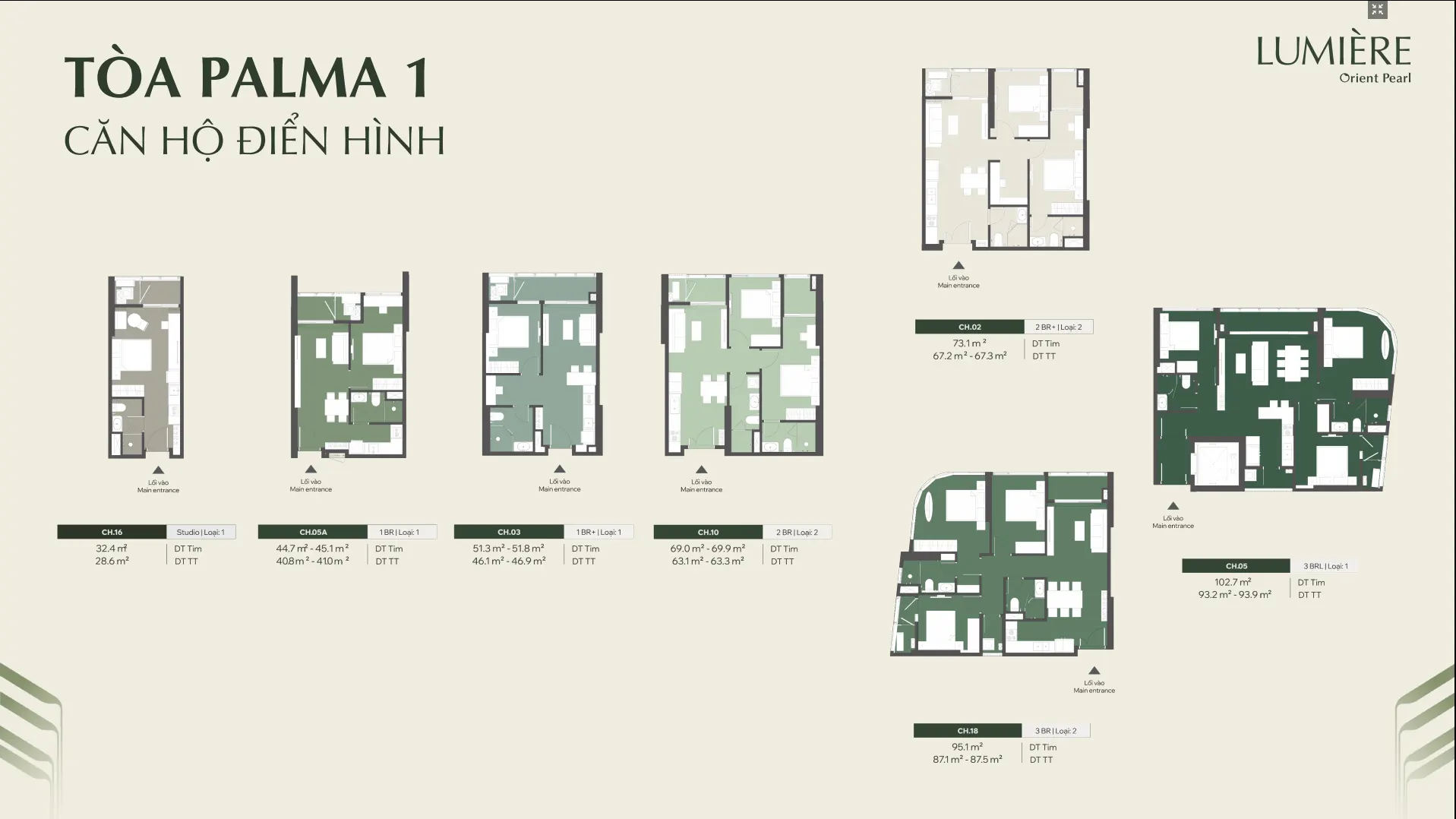 Mặt bằng căn hộ điển hình Tòa Palma 1