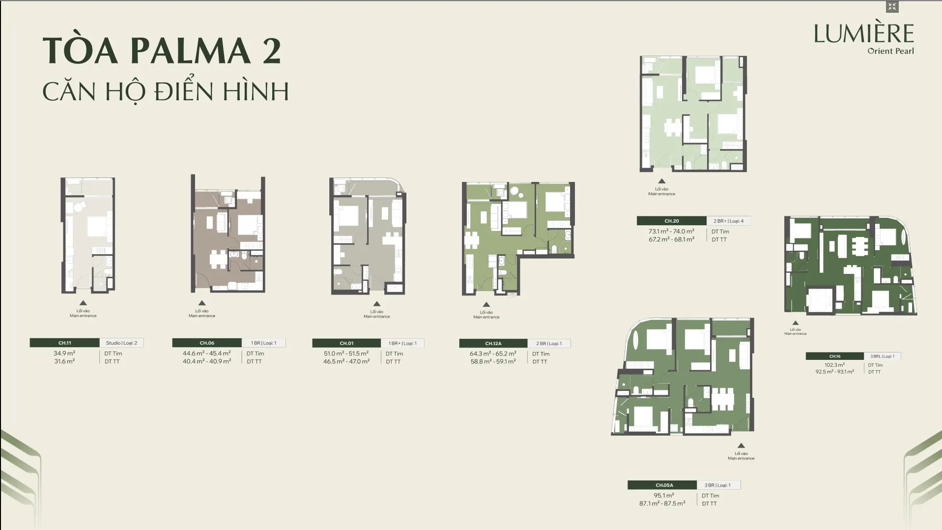 Mặt bằng căn hộ điển hình Tòa Palma 2