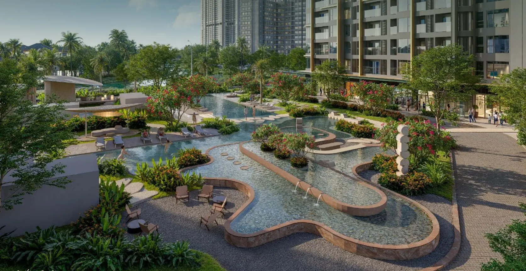 Quảng trường thác nước tại phân khu The Palma dự án Orient Pearl