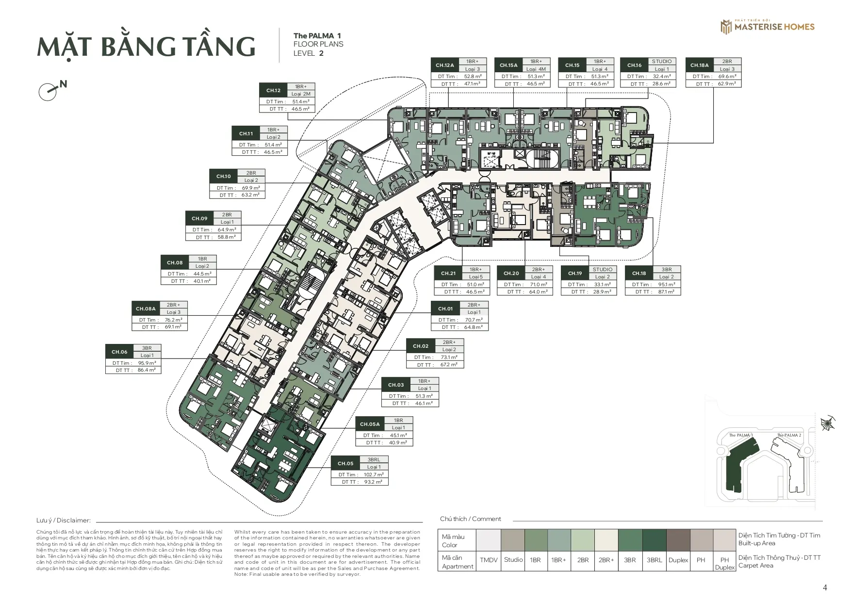 Mặt bằng căn hộ tầng 2 Tòa Palma 1, phân khu The Palma, Dự án Lumiere Orient Pearl