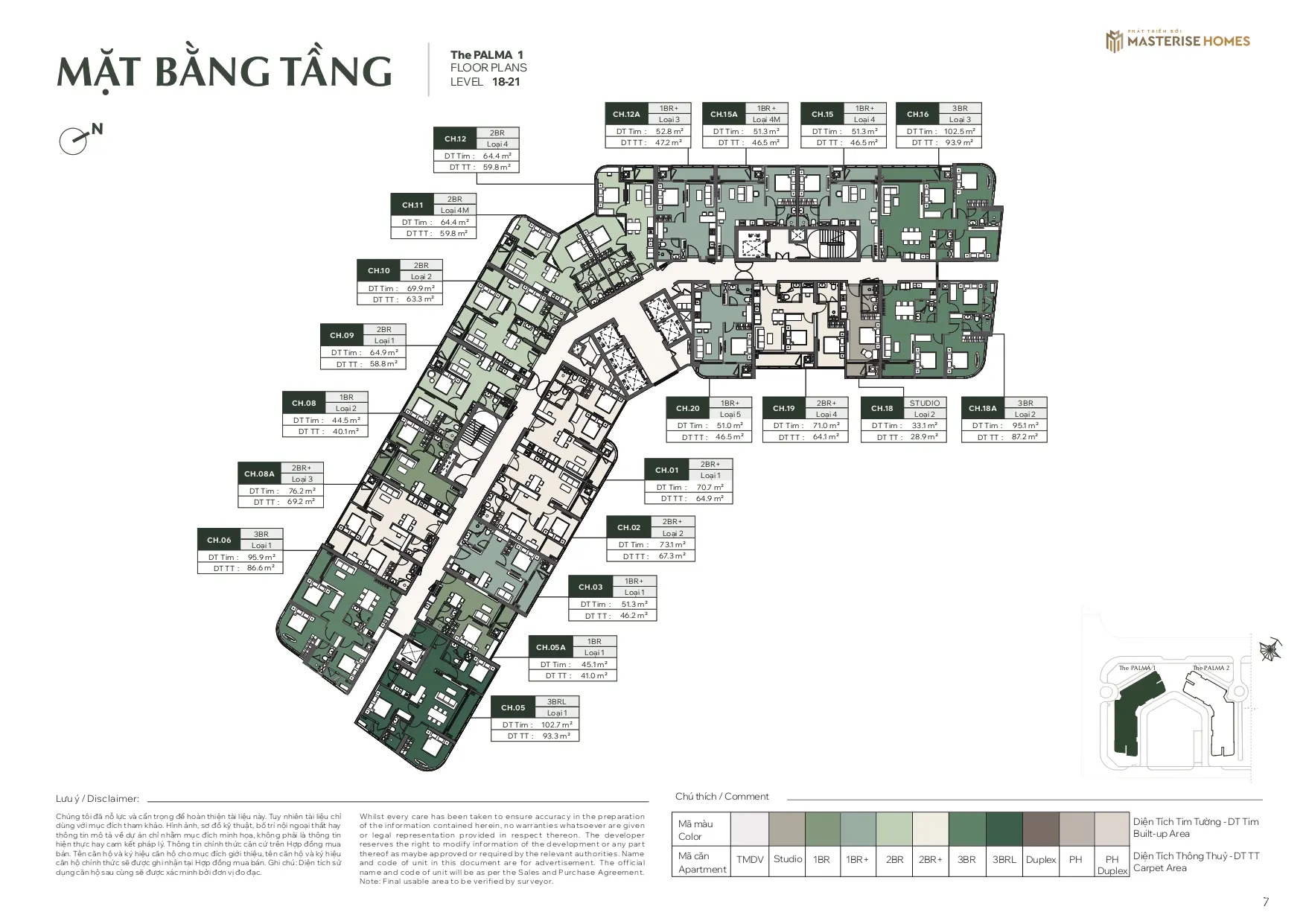 Mặt bằng căn hộ tầng 18-21 Tòa Palma 1, phân khu The Palma, Dự án Lumiere Orient Pearl