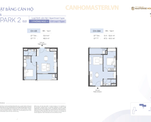Mặt bằng chi tiết căn hộ 1 Phòng ngủ Tòa Spark 2 Phân khu The Spark Masteri Era Landmark