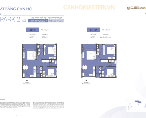 Mặt bằng chi tiết căn hộ 2 Phòng ngủ + Tòa Spark 2 Phân khu The Spark Masteri Era Landmark