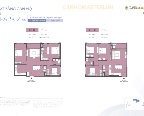 Mặt bằng chi tiết căn hộ 3 Phòng ngủ Tòa Spark 2 Phân khu The Spark Masteri Era Landmark