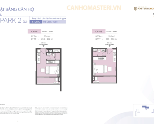 Mặt bằng chi tiết căn hộ Studio Tòa Spark 2 Phân khu The Spark Masteri Era Landmark