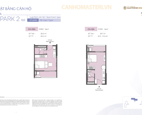 Mặt bằng chi tiết căn hộ Studio Tòa Spark 2 Phân khu The Spark Masteri Era Landmark 2