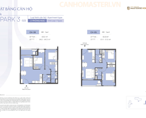 Mặt bằng chi tiết căn hộ 2 Phòng ngủ Tòa Spark 3, Phân khu The Spark, Dự án Masteri Era Landmark