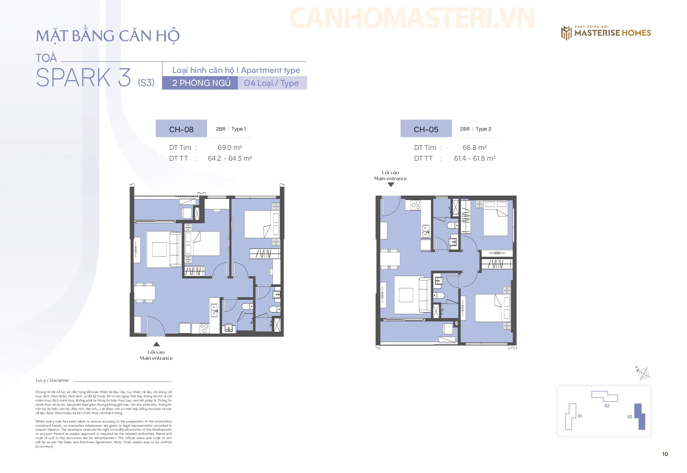 Mặt bằng chi tiết căn hộ 2 Phòng ngủ Tòa Spark 3, Phân khu The Spark, Dự án Masteri Era Landmark