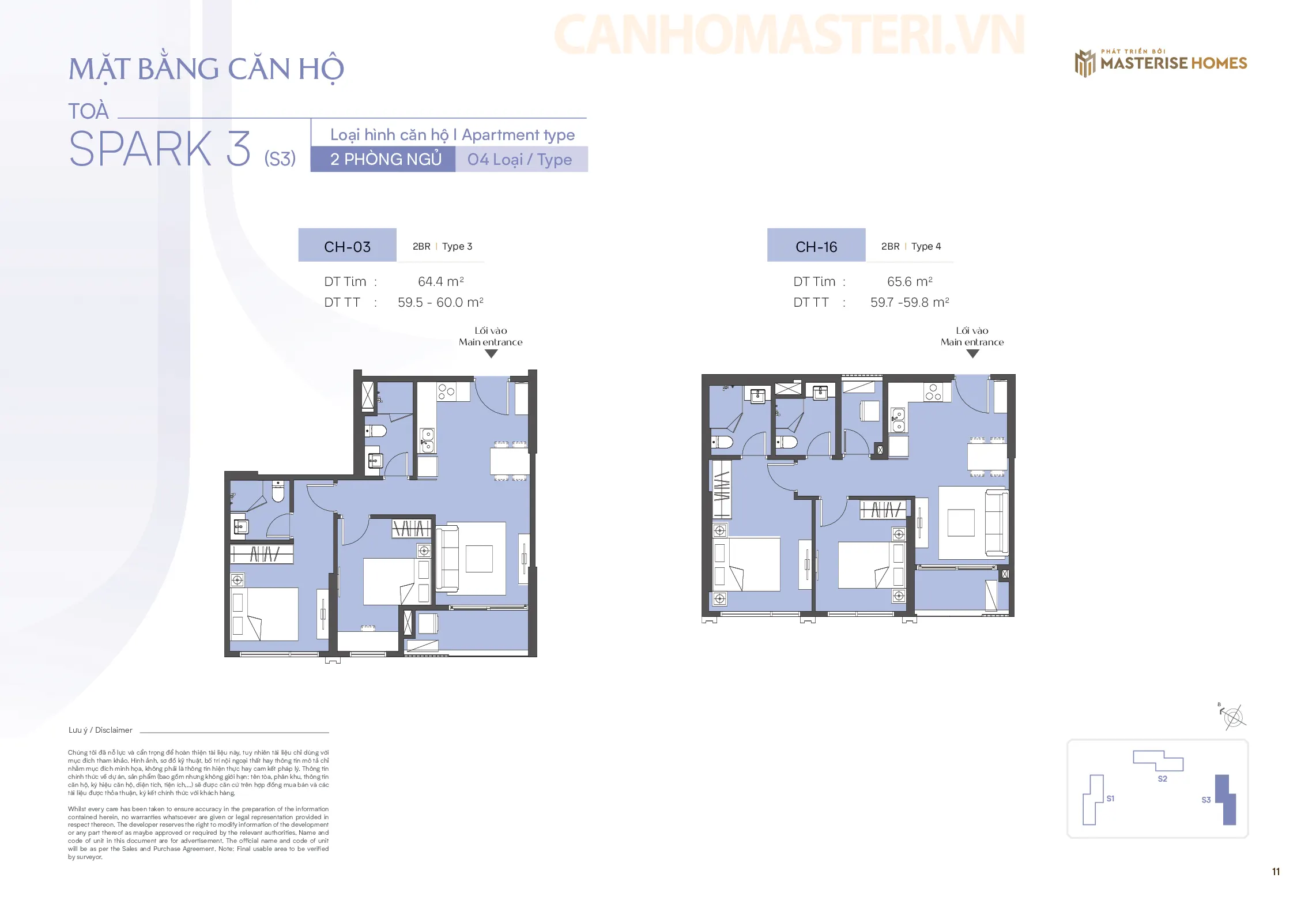 Mặt bằng chi tiết căn hộ 2 Phòng ngủ Tòa Spark 3, Phân khu The Spark, Dự án Masteri Era Landmark 2