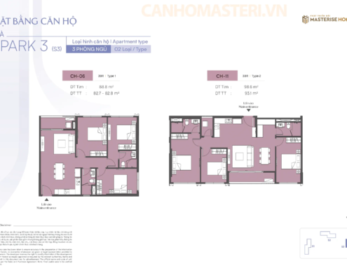 Mặt bằng chi tiết căn hộ 3 Phòng ngủ Tòa Spark 3, Phân khu The Spark, Dự án Masteri Era Landmark