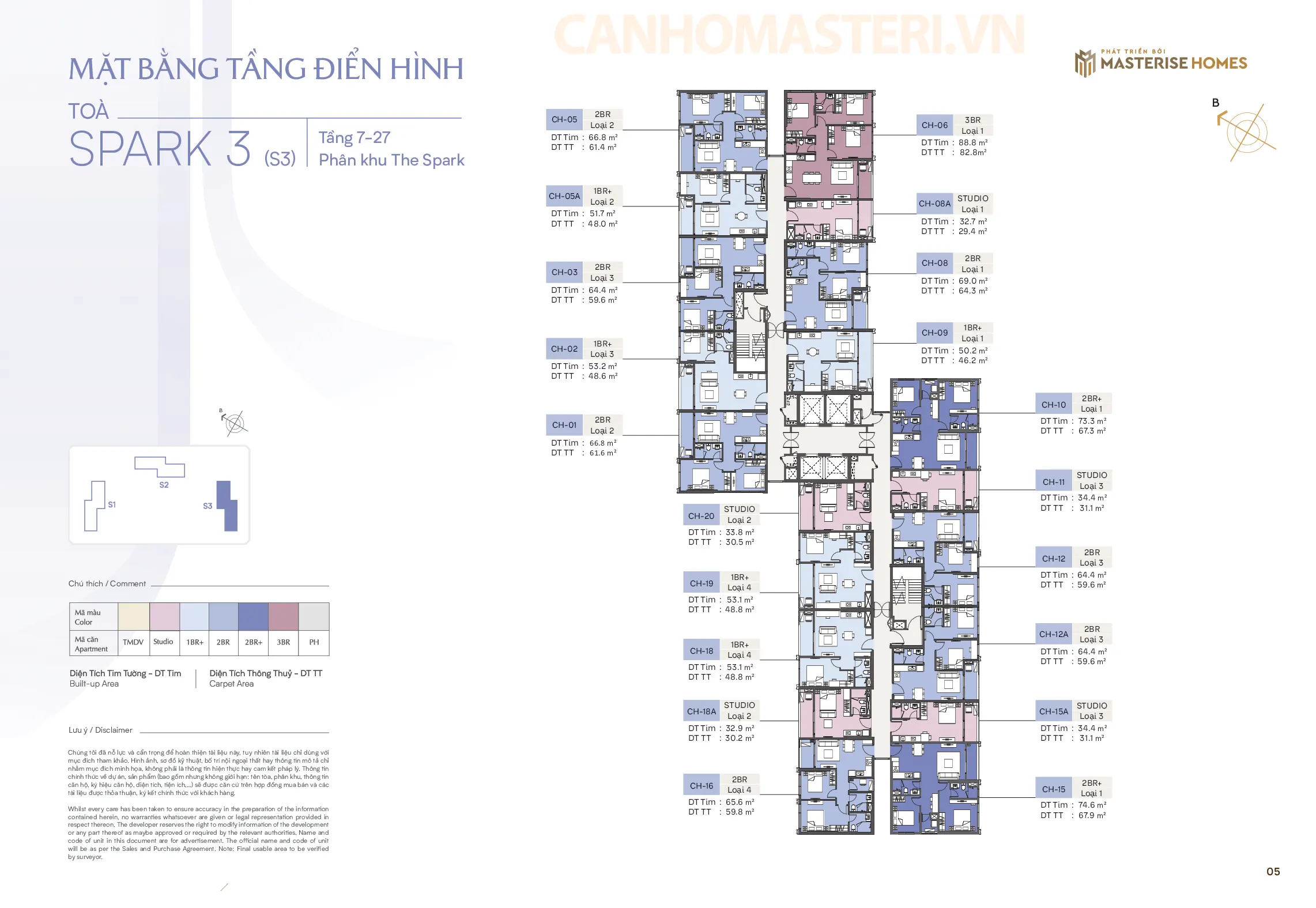 Mặt bằng tầng 6-27 Tòa Spark 3, Phân khu The Spark, Dự án Masteri Era Landmark