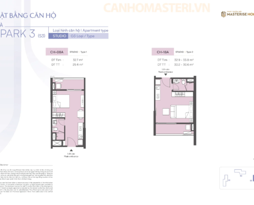 Mặt bằng chi tiết căn hộ Studio Tòa Spark 3, Phân khu The Spark, Dự án Masteri Era Landmark