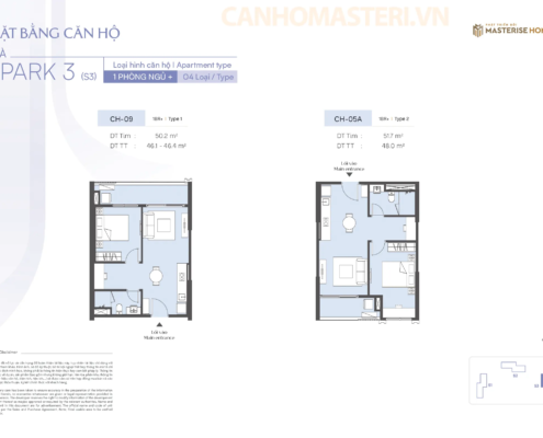 Mặt bằng chi tiết căn hộ 1 Phòng ngủ Tòa Spark 3, Phân khu The Spark, Dự án Masteri Era Landmark